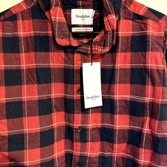 NWT Goodfellow Red Plaid Long Sleeve Button Up Shirt - Large - Picture 2 of 5